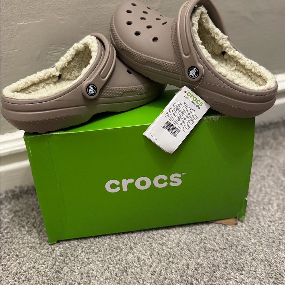 CROCS Mens' Brown Slippers with Cozy Lining